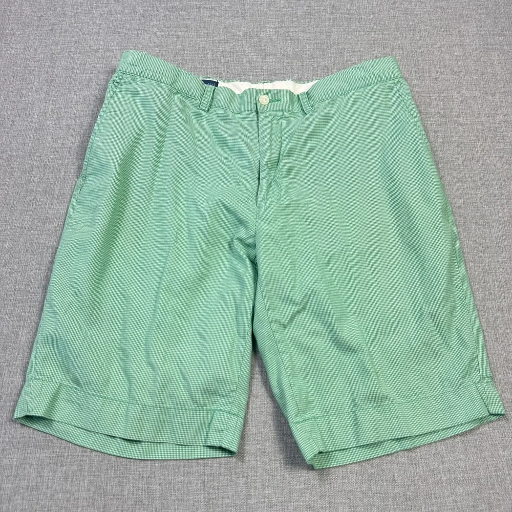 Polo Ralph Lauren Shorts Mens 35 Green Check Chino Flat‎ Front Casual Summer
